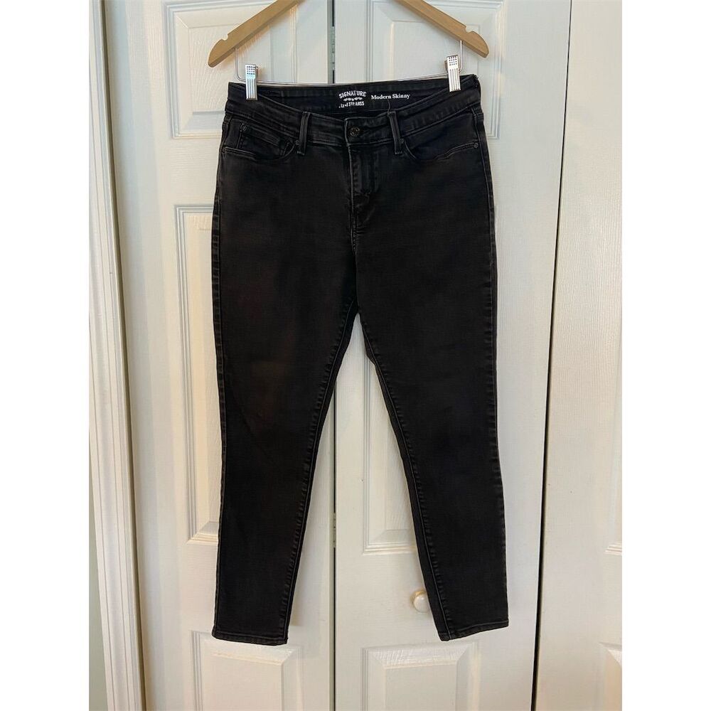 Signature by Levi Strauss Women's Skinny Jeans Black Denim Size 12s Standard